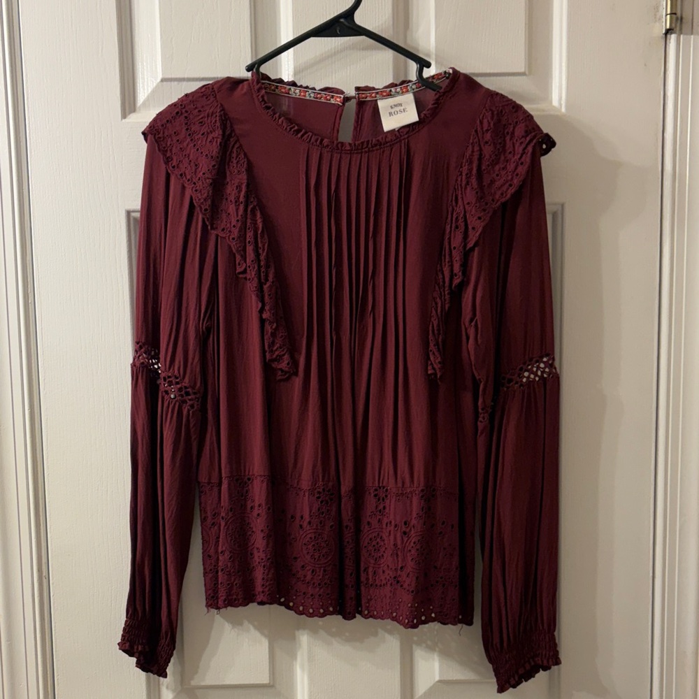 Knox Rose Burgundy Lace Detail Blouse